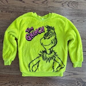 Grinch Sweater Pullover Fleece Lime Green Fuzzy Christmas Dr. Seuss Holiday Med